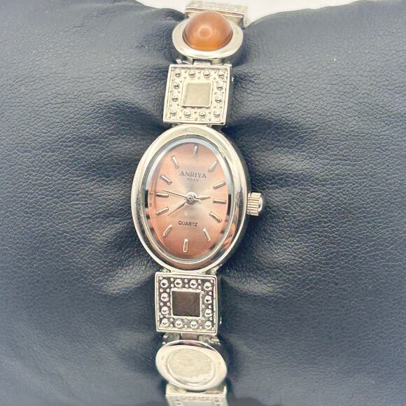Anriya Milan Silver Stone with Brown Gemstone Fashion Watch Working New Battery - Picture 1 of 8